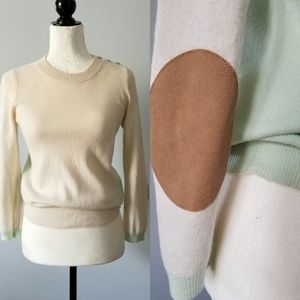 J. Crew Colorblock Elbowpatch Green Tan Sweater S